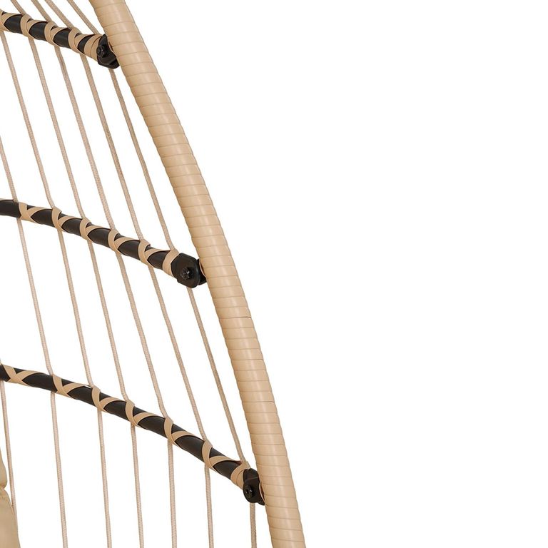 Patras Outdoor Hanging Chair - Beige and Black - Rattan and Metal