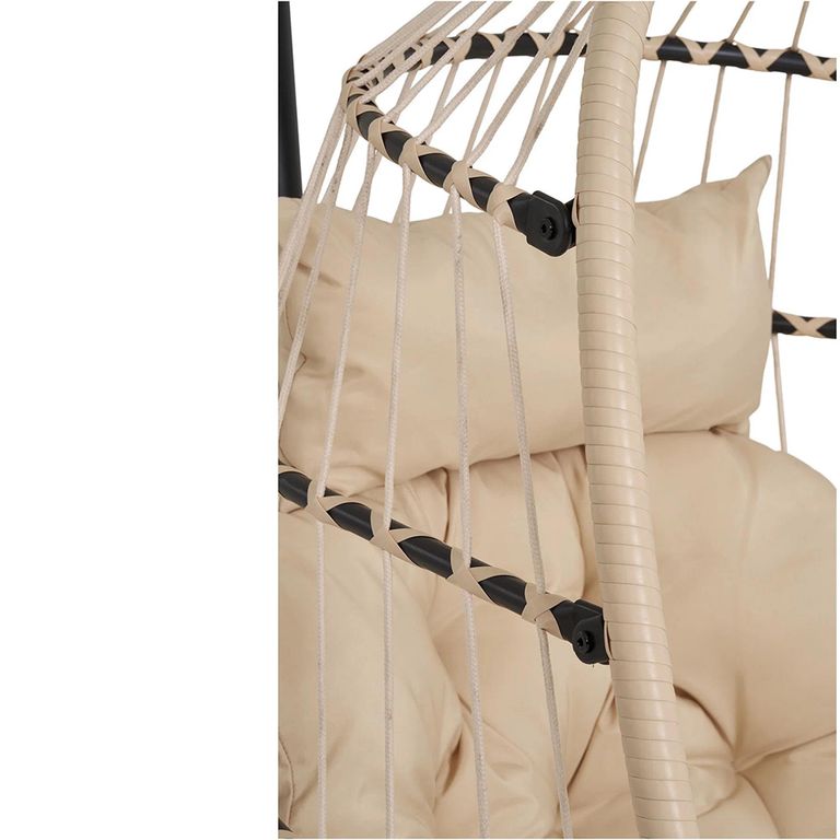 Patras Outdoor Hanging Chair - Beige and Black - Rattan and Metal