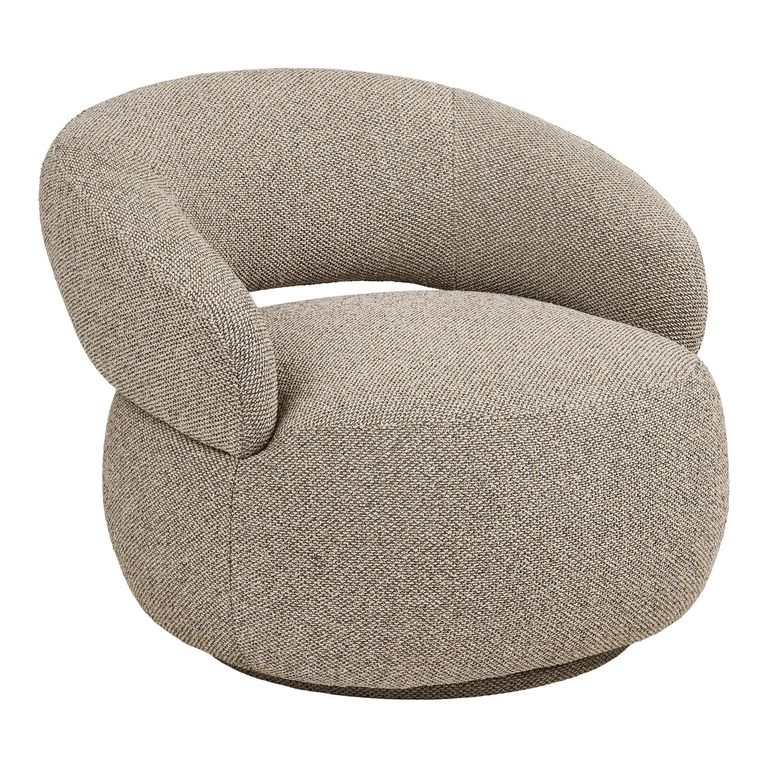 Sion Swivel Lounge Armchair - Curved Back - Beige - Fabric