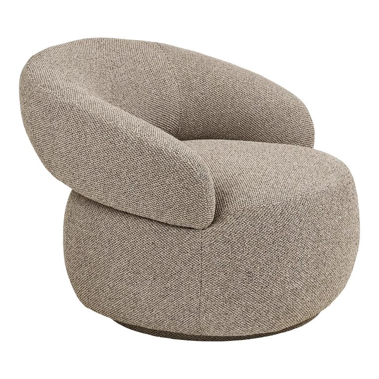 Sion Swivel Lounge Armchair - Curved Back - Beige - Fabric