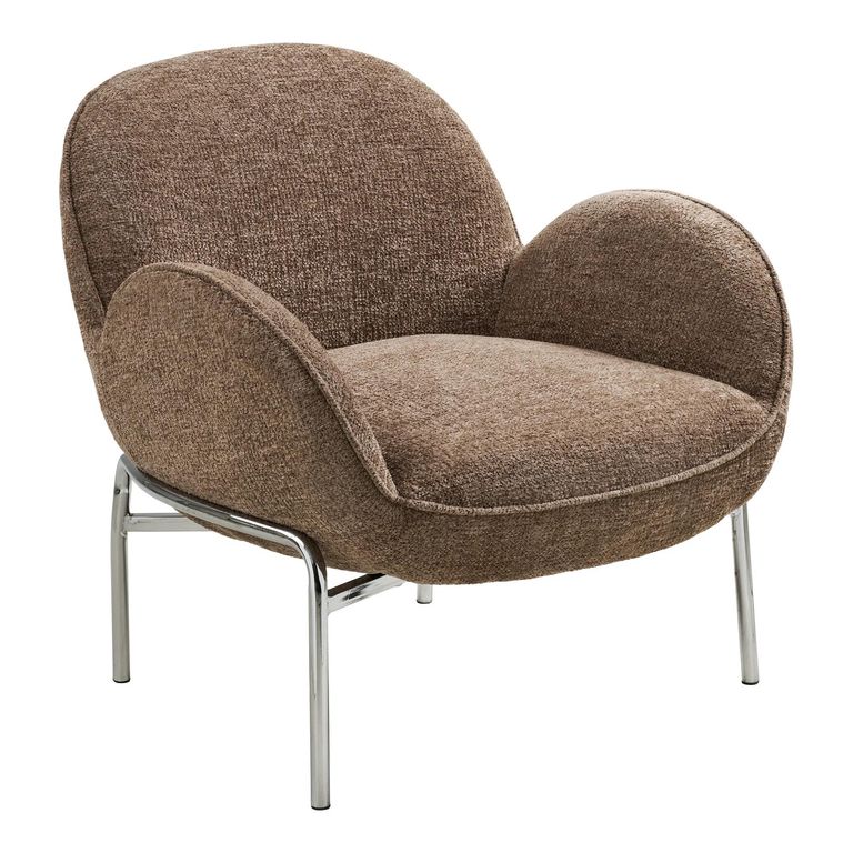 Zomba Lounge Armchair - Brown and Chrome - Fabric and Metal