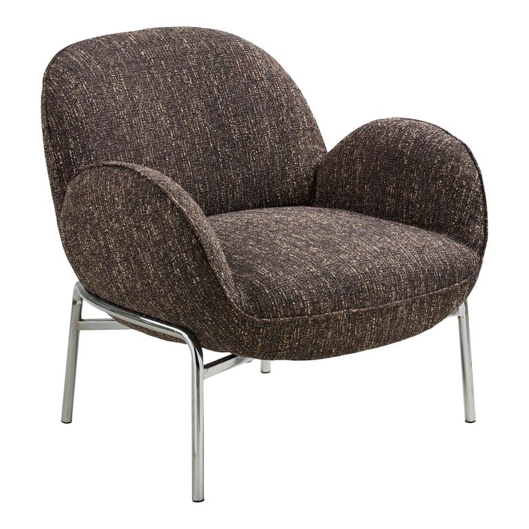 Zomba Lounge Armchair - Dark Brown and Chrome - Fabric and Metal