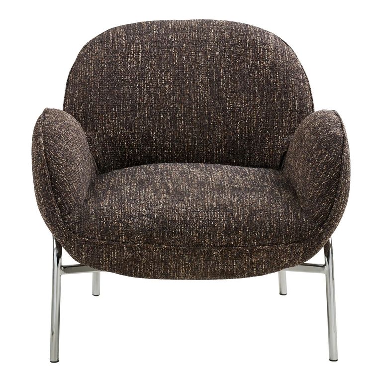 Zomba Lounge Armchair - Dark Brown and Chrome - Fabric and Metal