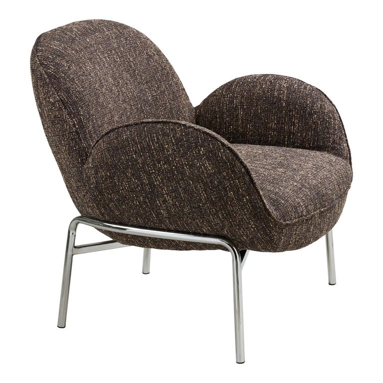 Zomba Lounge Armchair - Dark Brown and Chrome - Fabric and Metal