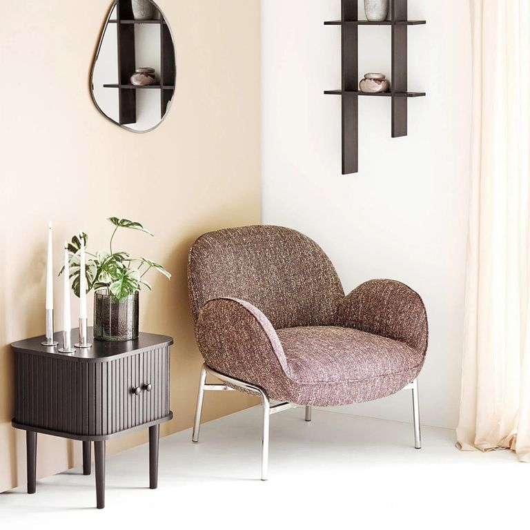 Zomba Lounge Armchair - Dark Brown and Chrome - Fabric and Metal