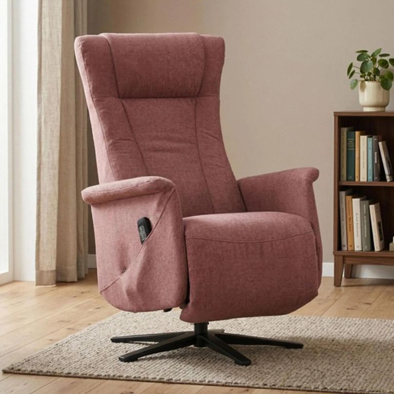Apero Swivel Electric Recliner Armchair - Dual Motor - Rose and Black - Fabric and Metal