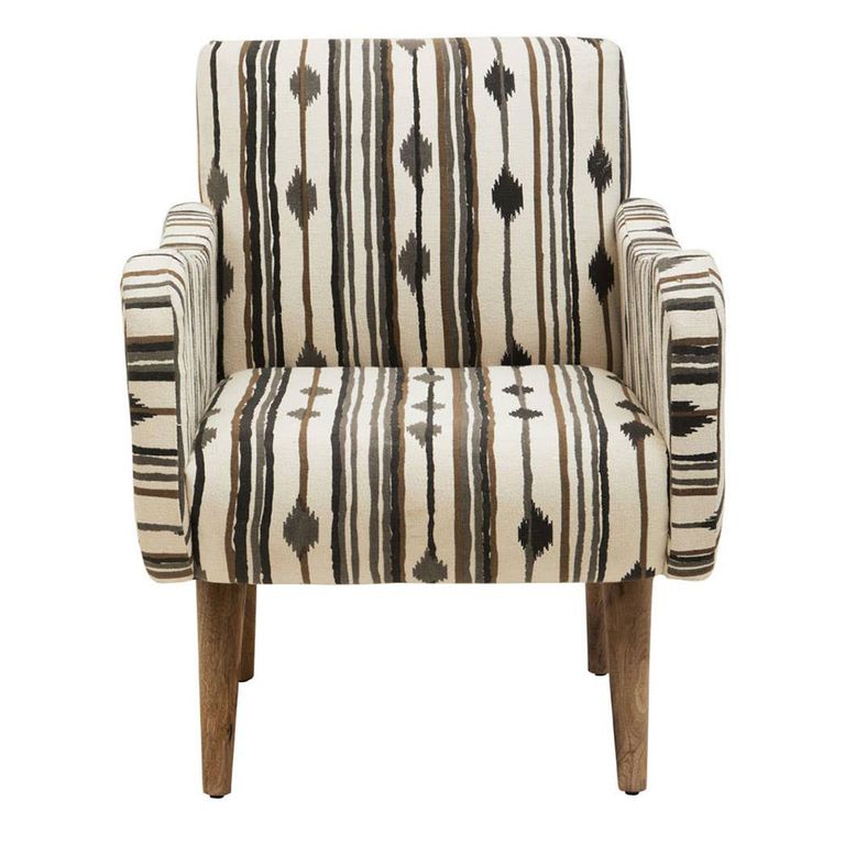Cefena Armchair - White and Black Fabric with Straight Arms