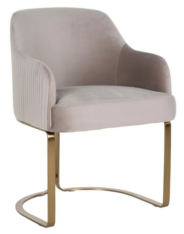 Hadley Khaki Velvet Fabric Armchair with Gold Legs 