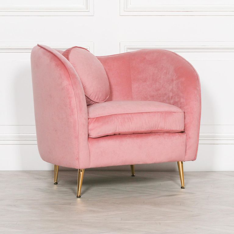 Occasional Armchair with Cushion - Pink Velvet
