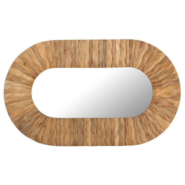 Curved Wall Mirror - Waved Desgin - Oval - Natural - Wood - 152cm x 92cm