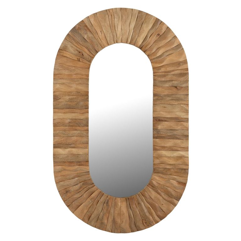 Curved Wall Mirror - Waved Desgin - Oval - Natural - Wood - 152cm x 92cm
