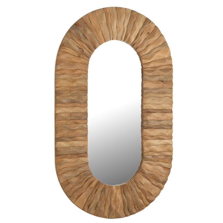 Curved Wall Mirror - Waved Desgin - Oval - Natural - Wood - 152cm x 92cm