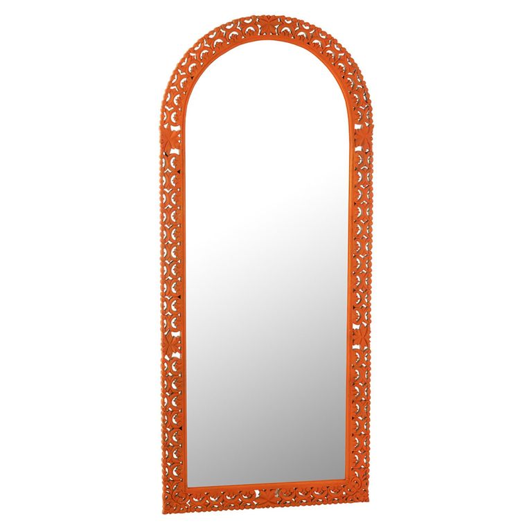 Mumbai Carved Wall Mirror - Orange - Mango Wood - 70cm x 160cm