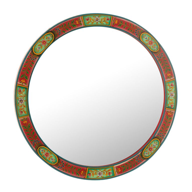 Mumbai Painted Wall Mirror - Round - Multi Coloured - Wood - 75cm x 3cm