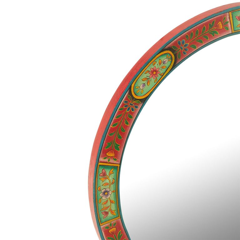 Mumbai Painted Wall Mirror - Round - Multi Coloured - Wood - 75cm x 3cm