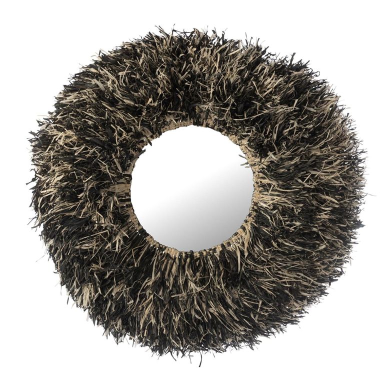 Sisal Wall Mirror - Round - Black and White - 115cm x 17cm