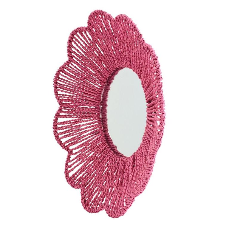 Wall Mirror - Round - Dark Pink - Raffia - 50cm x 10cm
