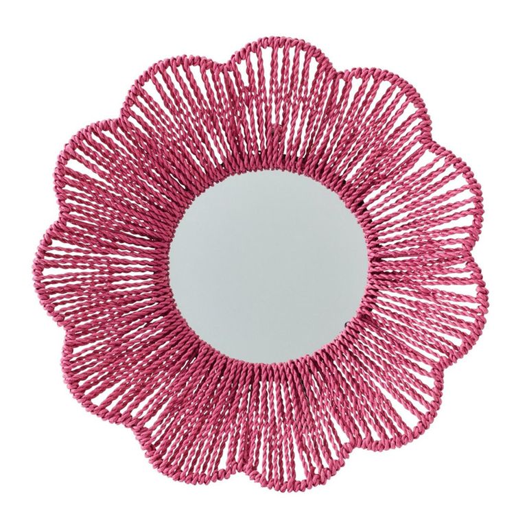 Wall Mirror - Round - Dark Pink - Raffia - 50cm x 10cm