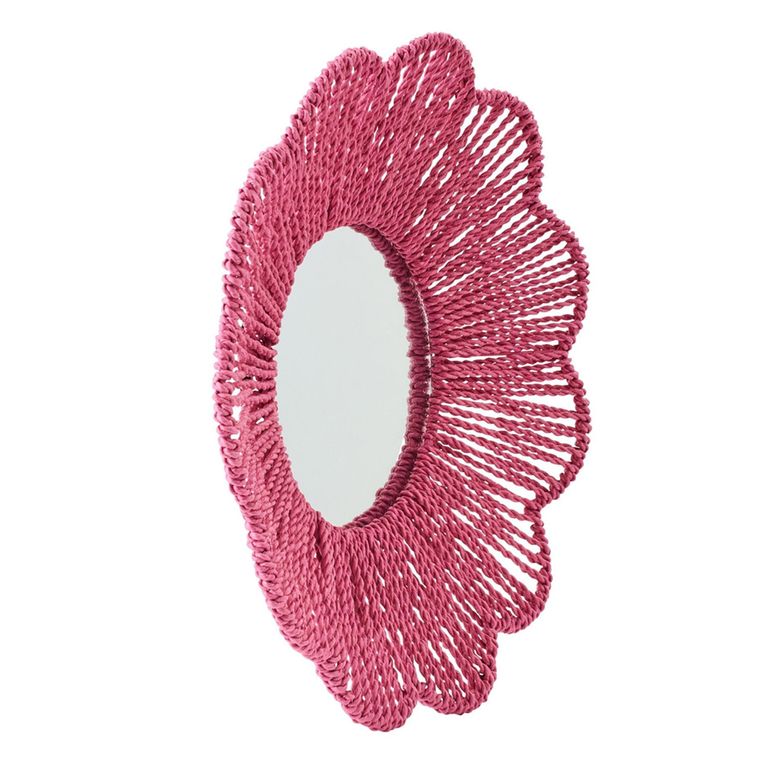 Wall Mirror - Round - Dark Pink - Raffia - 50cm x 10cm
