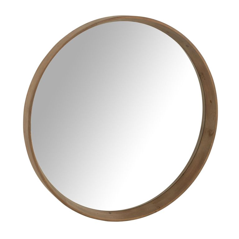 Wall Mirror - Round - Light Beige - Fir Wood - 91cm x 8cm