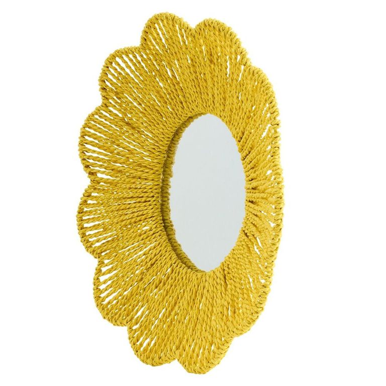 Wall Mirror - Round - Yellow - Raffia - 50cm x 10cm