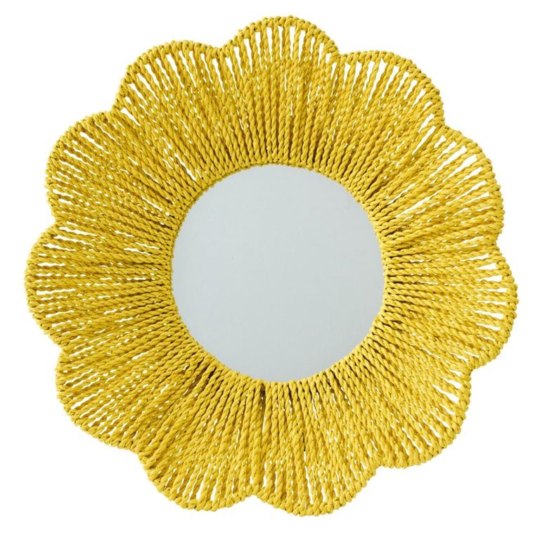 Wall Mirror - Round - Yellow - Raffia - 50cm x 10cm