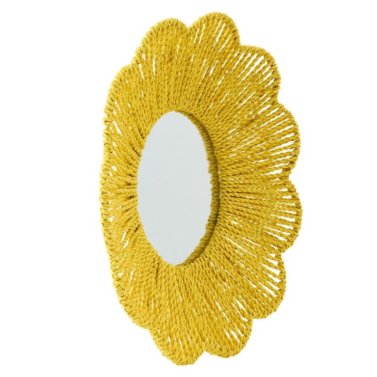 Wall Mirror - Round - Yellow - Raffia - 50cm x 10cm