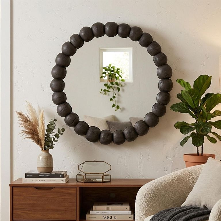 Balls Wall Mirror - Round - Black - Wood - 80cm x 7cm