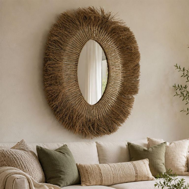 Braided Wall Mirror - Oval - Natural - Grass - 74cm x 100cm