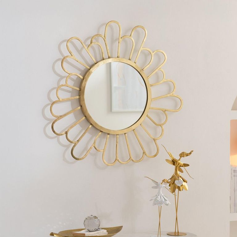 Flower Wall Mirror - Round - Gold - Metal - 90cm x 3cm