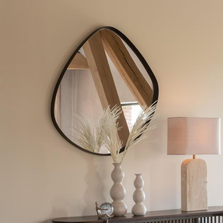 Hanging Wall Mirror - Abstract - Large - Dark Brown - Wood - 88cm x 79cm