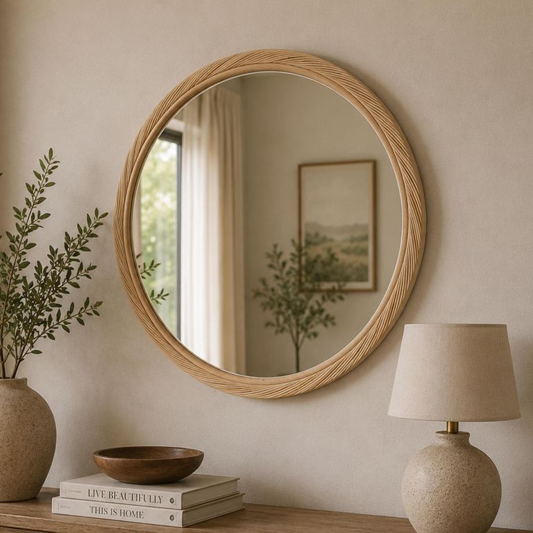 Wall Mirror - Round - Natural - Bamboo Wood - 81cm x 3.5cm