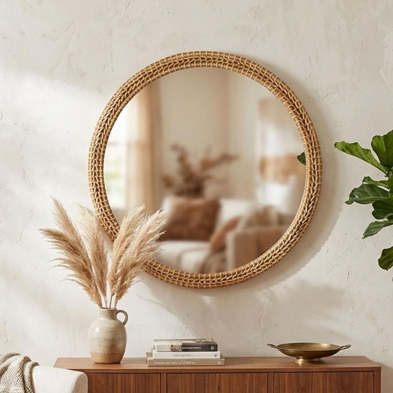 Wall Mirror - Round - Natural - Glass and Fir Wood - 75cm x 6.5cm