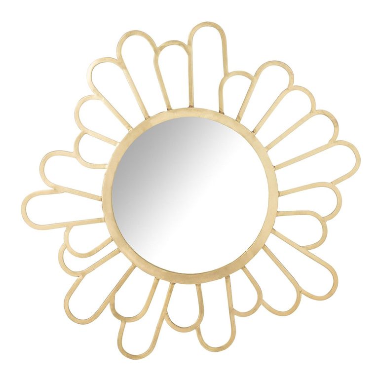 Flower Wall Mirror - Round - Gold - Metal - 90cm x 3cm