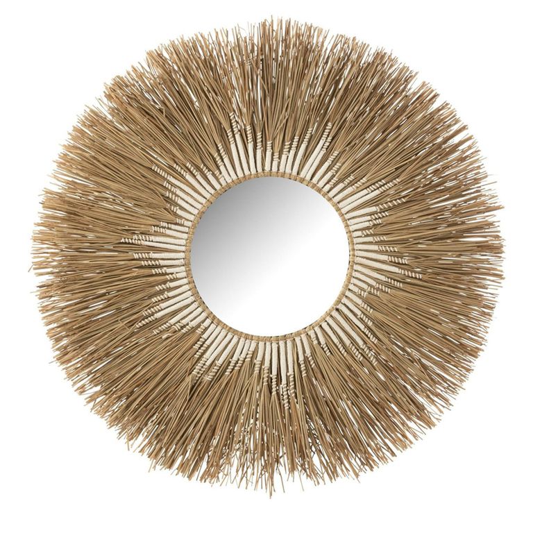 Melissa Straw Wall Mirror - Round - Natural and White - Raffia - 101cm x 2.5cm
