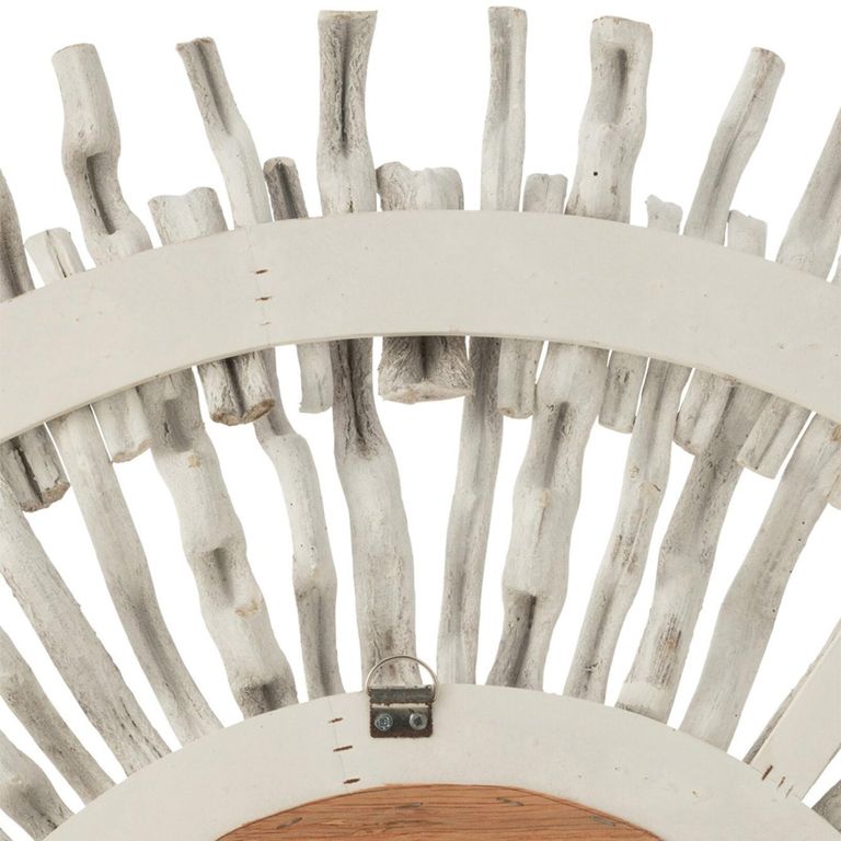 Sun Wall Mirror - Round - White Washed - Wood - 100cm x 3cm