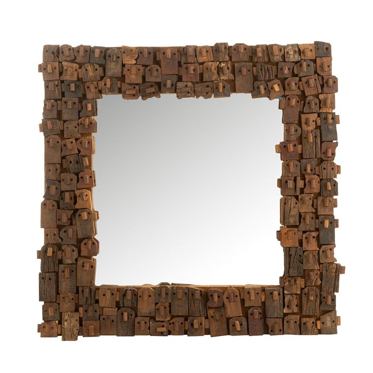 Syma Wall Mirror - Square - Small - Natural - Recycled Wood - 90cm x 5cm