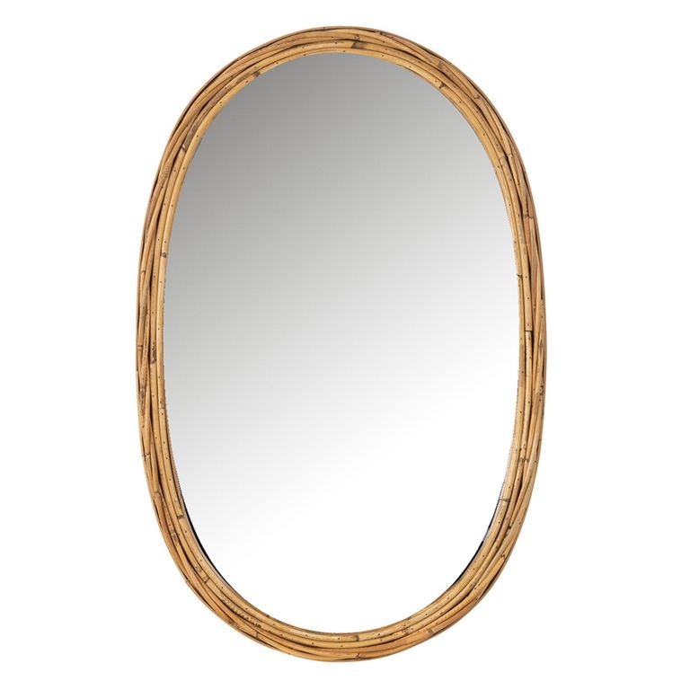 Wall Mirror - Oval - Natural - Glass and Wood - 61.5cm x 95cm