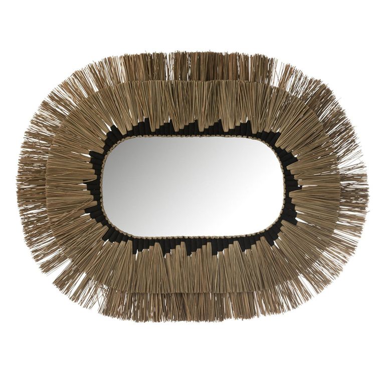 Wall Mirror - Oval - Pattern 2 Layers - Natural and Black - Seagrass - 115cm x 90cm