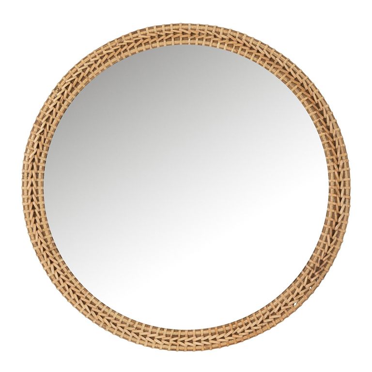 Wall Mirror - Round - Natural - Glass and Fir Wood - 75cm x 6.5cm