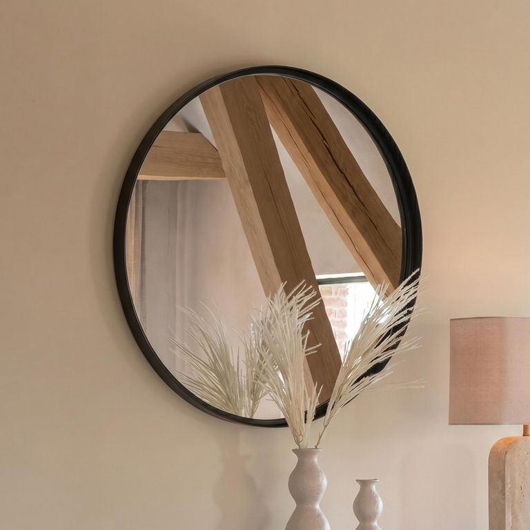 High Border Wall Mirror - Round - Large - Black - Glass and Metal - 110cm x 4cm