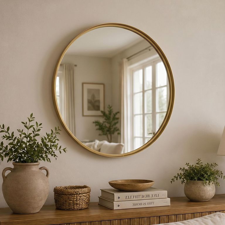 High Border Wall Mirror - Round - Large - Gold - Glass and Metal - 110cm x 4cm
