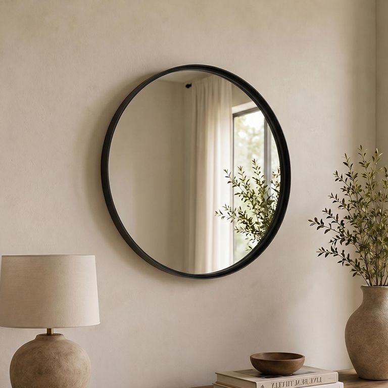 High Border Wall Mirror - Round - Medium - Black - Glass and Metal - 80cm x 4cm