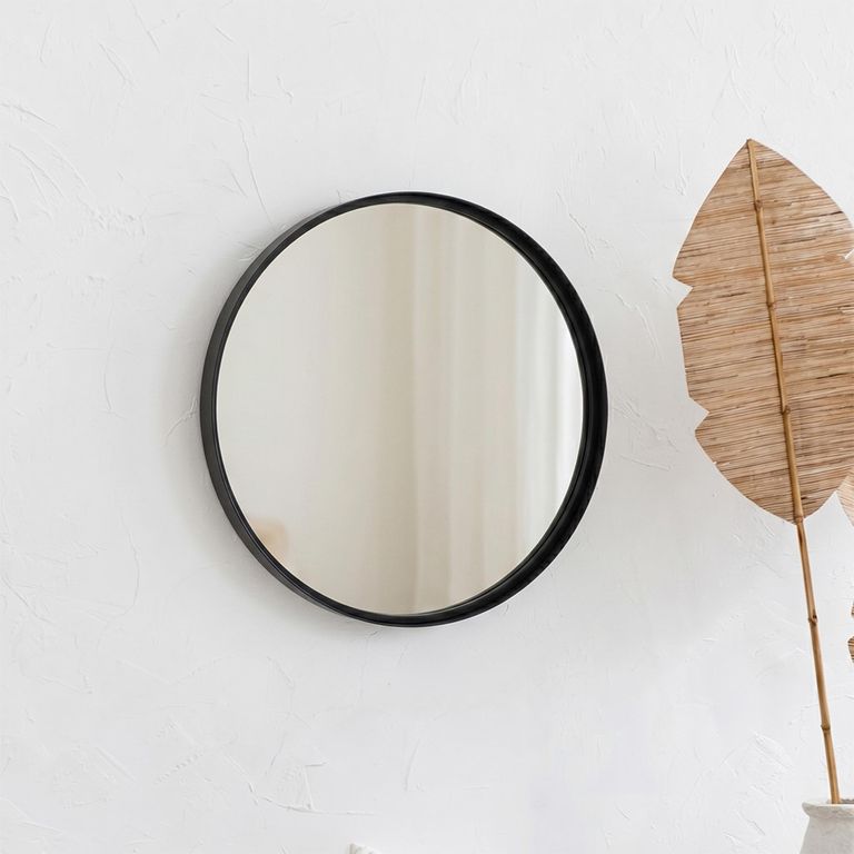 High Border Wall Mirror - Round - Small - Black - Glass and Metal - 60cm x 4cm