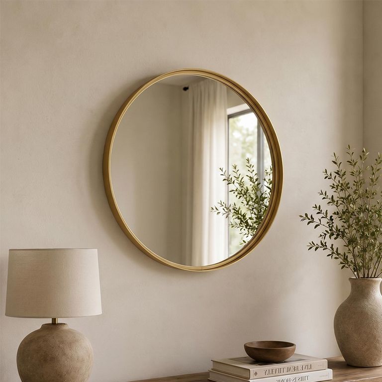 High Border Wall Mirror - Round - Small - Gold - Glass and Metal - 60cm x 4cm