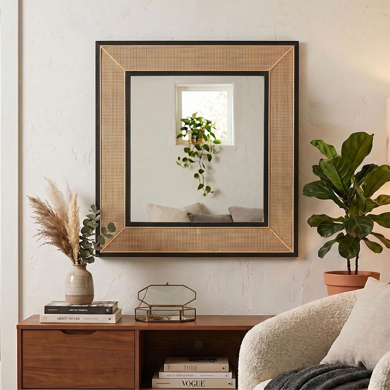 Molly Exotic Wall Mirror - Square - Natural and Black - Rattan and Wood - 80.5cm x 3cm