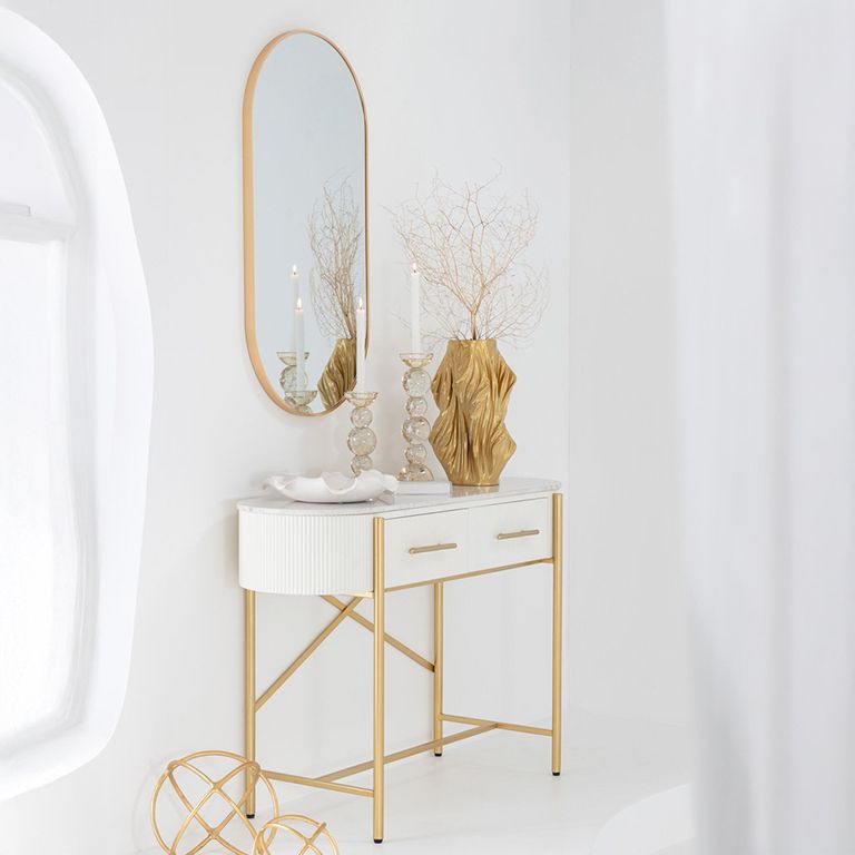 Grale Wall Mirror - Oval - Gold - Glass and Metal - 50cm x 100cm