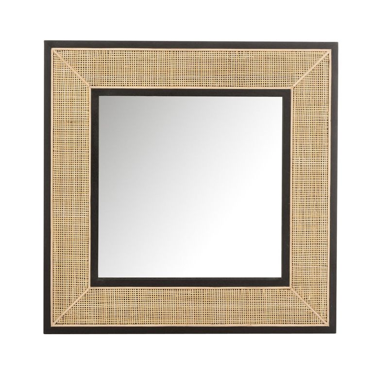 Molly Exotic Wall Mirror - Square - Natural and Black - Rattan and Wood - 80.5cm x 3cm