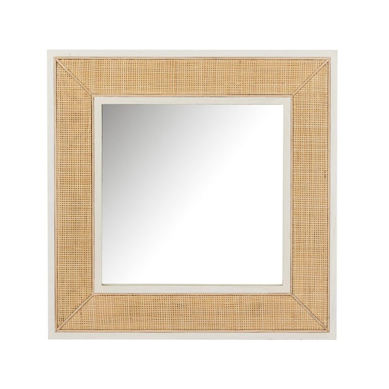 Molly Exotic Wall Mirror - Square - Natural and White - Rattan and Wood - 80.5cm x 3cm