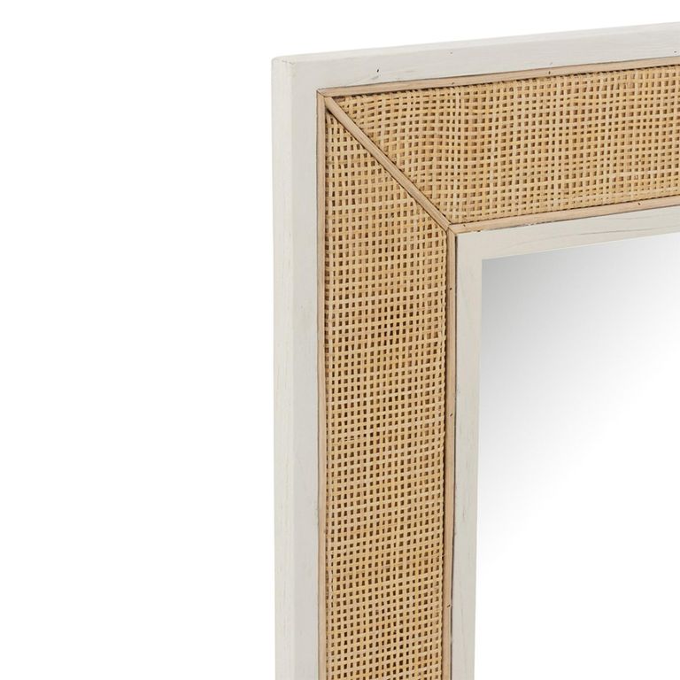 Molly Exotic Wall Mirror - Square - Natural and White - Rattan and Wood - 80.5cm x 3cm